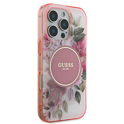 Futrola MagSafe za Apple iPhone 16 Pro Max, Guess, IML Flower & Tonal Circle, Roza
