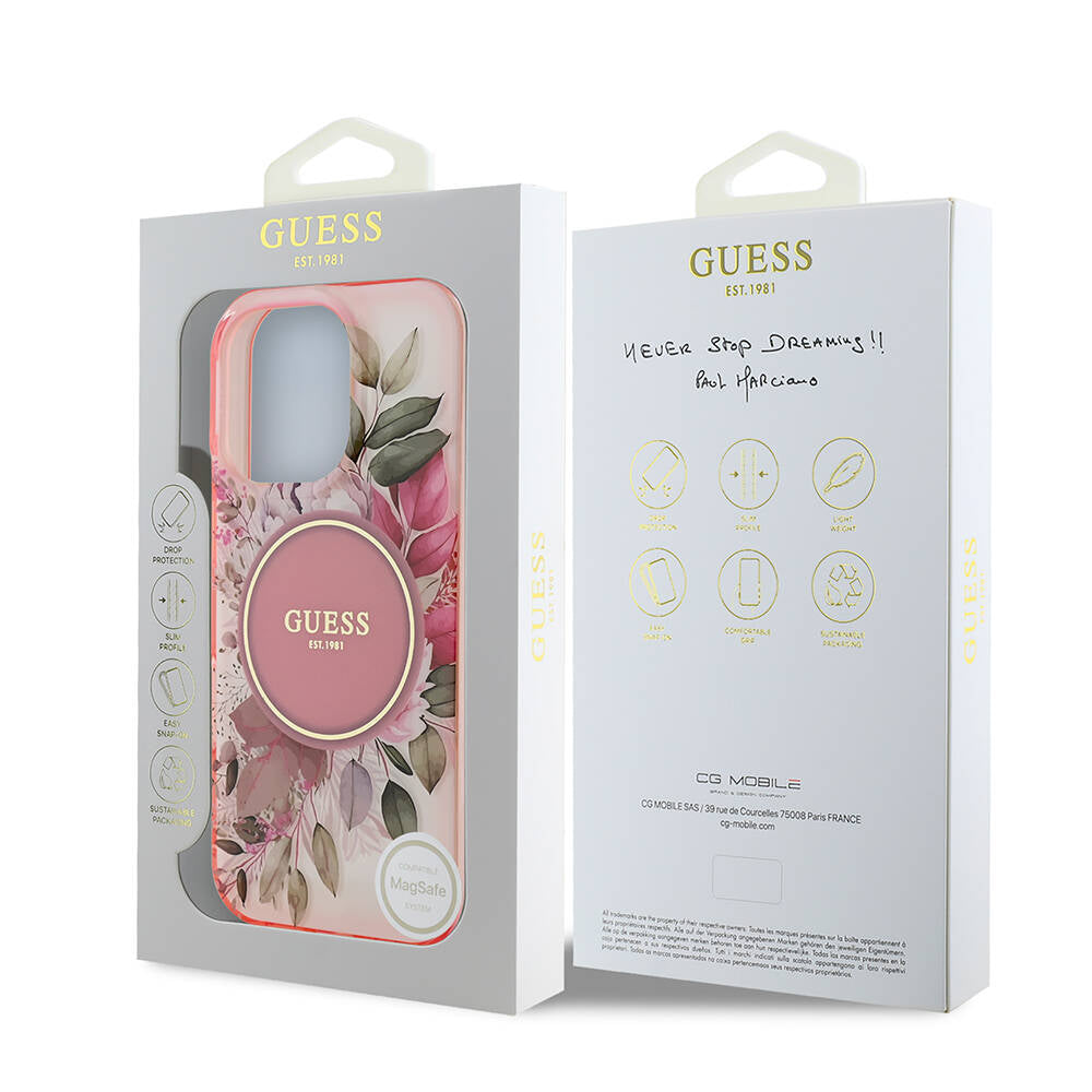 Futrola MagSafe za Apple iPhone 16 Pro Max, Guess, IML Flower & Tonal Circle, Roza