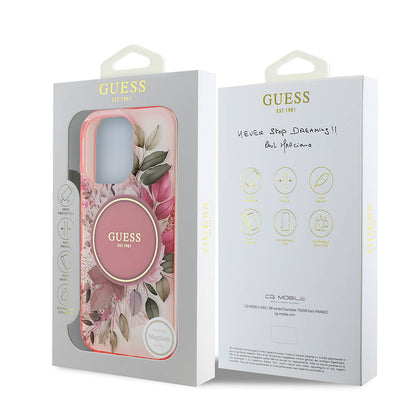 Futrola MagSafe za Apple iPhone 16 Pro Max, Guess, IML Flower & Tonal Circle, Roza