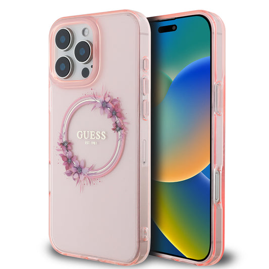 MagSafe futrola za Apple iPhone 16 Pro Max, Guess, IML Flowers Wreath, Roza