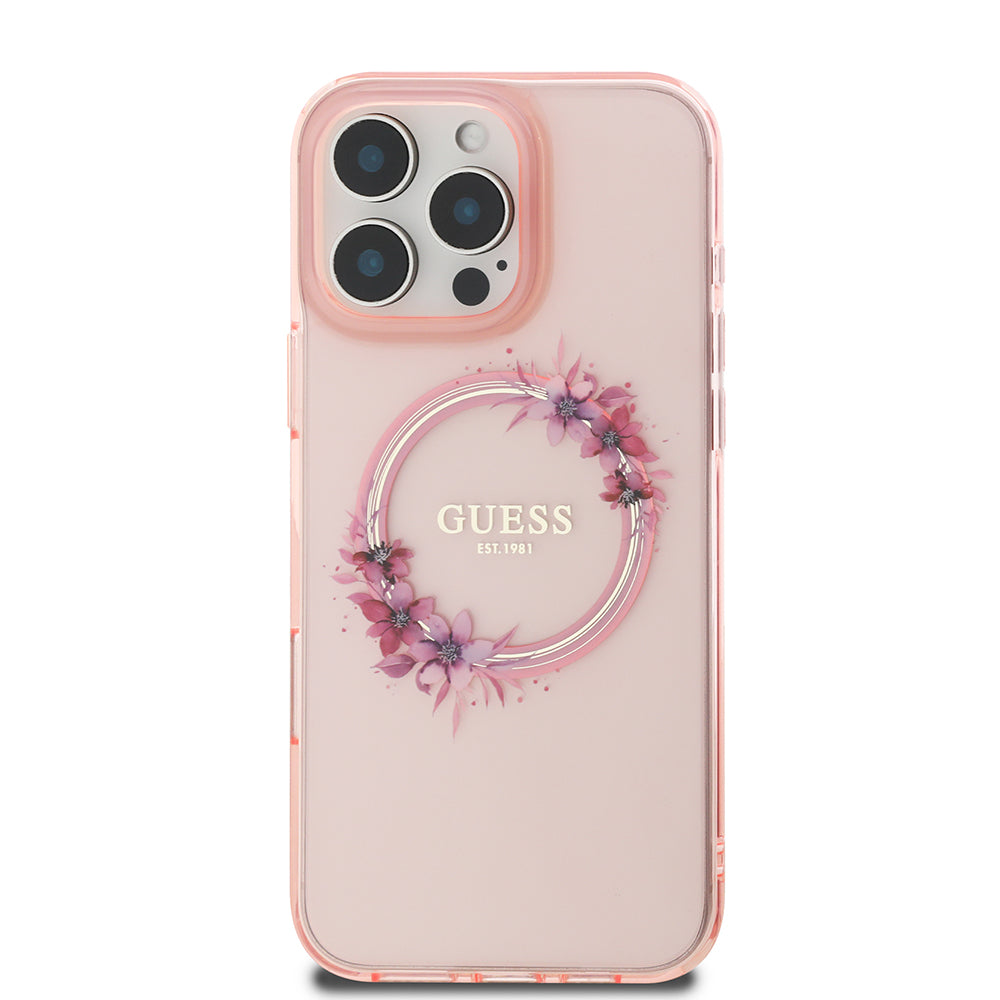MagSafe futrola za Apple iPhone 16 Pro Max, Guess, IML Flowers Wreath, Roza