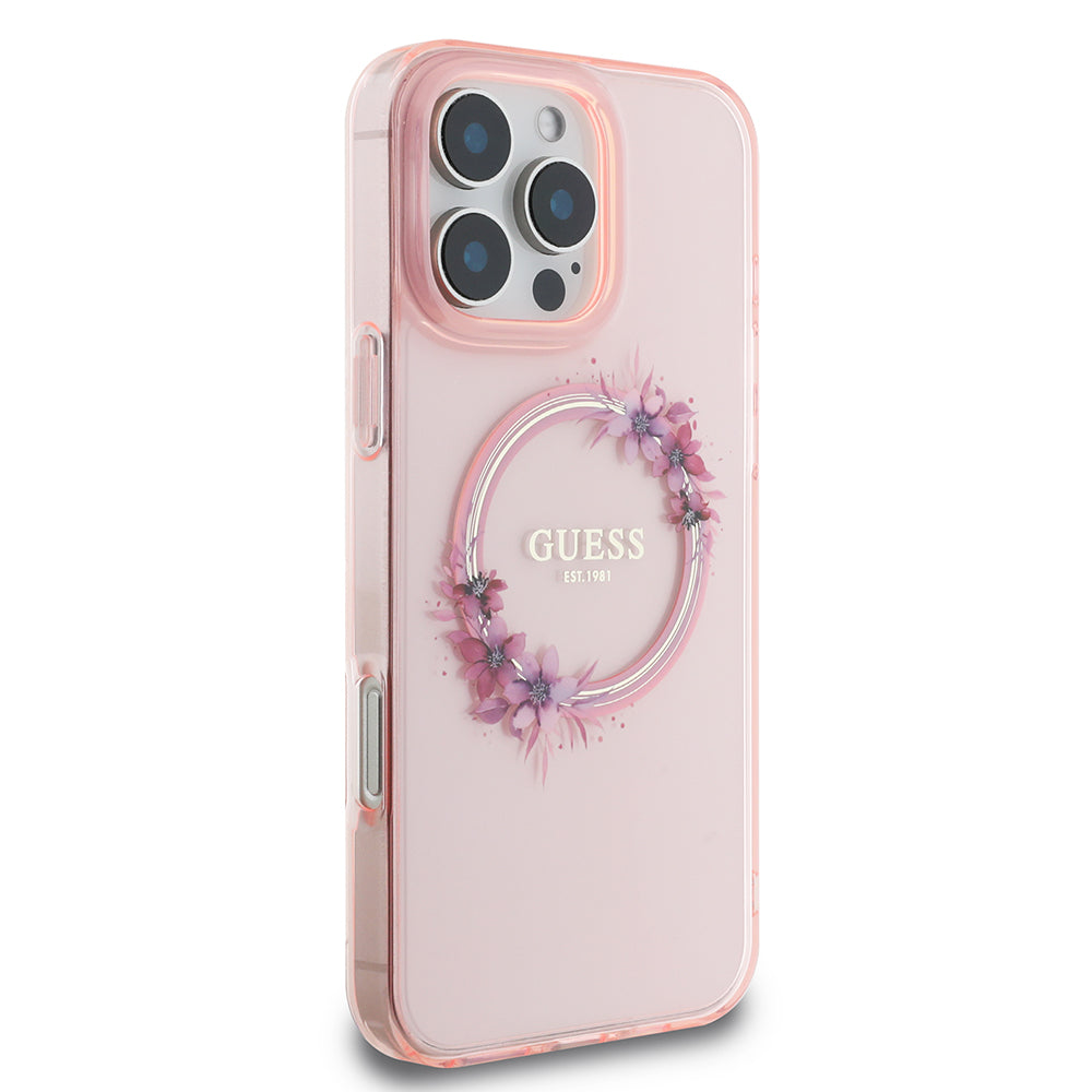 MagSafe futrola za Apple iPhone 16 Pro Max, Guess, IML Flowers Wreath, Roza