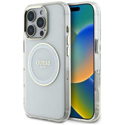 Husa MagSafe za Apple iPhone 16 Pro Max, Guess, IML Metal Colored Circle, Bijela