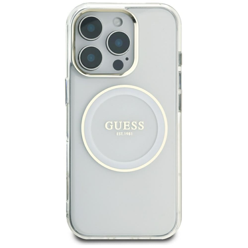 Husa MagSafe za Apple iPhone 16 Pro Max, Guess, IML Metal Colored Circle, Bijela