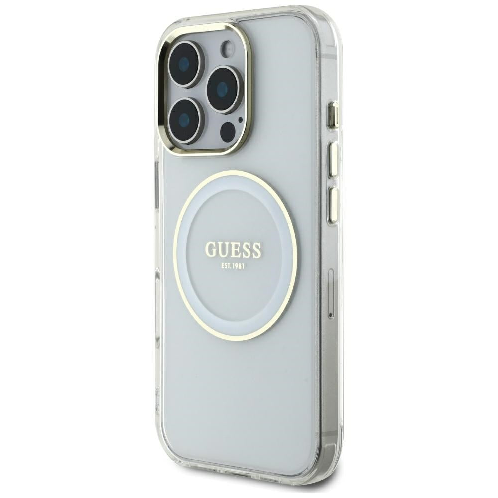 Husa MagSafe za Apple iPhone 16 Pro Max, Guess, IML Metal Colored Circle, Bijela