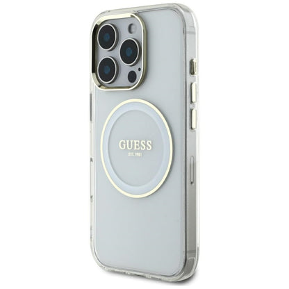 Husa MagSafe za Apple iPhone 16 Pro Max, Guess, IML Metal Colored Circle, Bijela