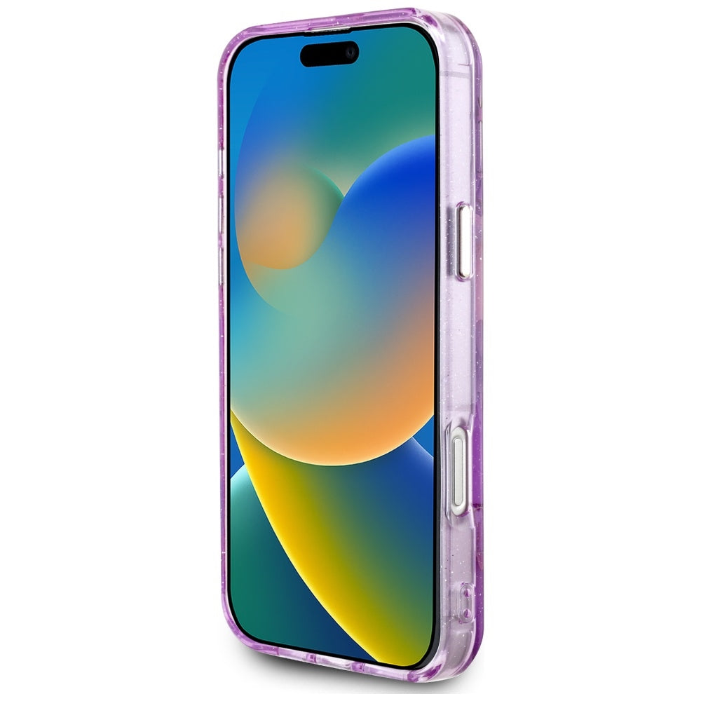 Futrola MagSafe za Apple iPhone 16 Pro Max, Guess, IML Metal Glitter Flowers Triangle, Ljubičasta