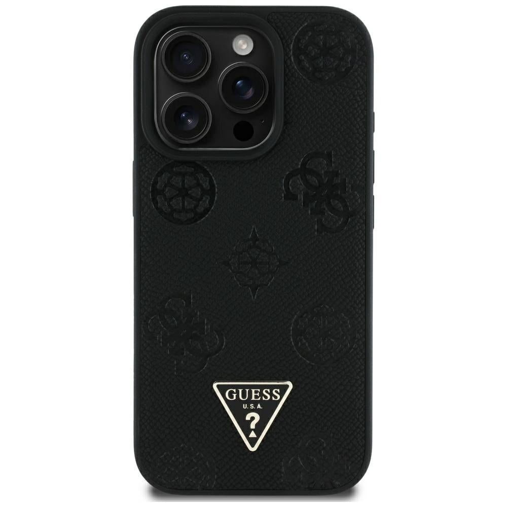 MagSafe futrola za Apple iPhone 16 Pro Max, Guess, Peony Grained Hot Stamp Triangle, Crna