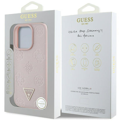 MagSafe futrola za Apple iPhone 16 Pro Max, Guess, Peony Grained Hot Stamp Triangle, Roza