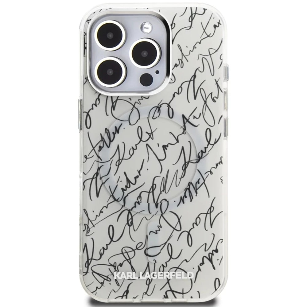 Futrola MagSafe za Apple iPhone 16 Pro Max, Karl Lagerfeld, IML Karl Script Pattern, Bijela
