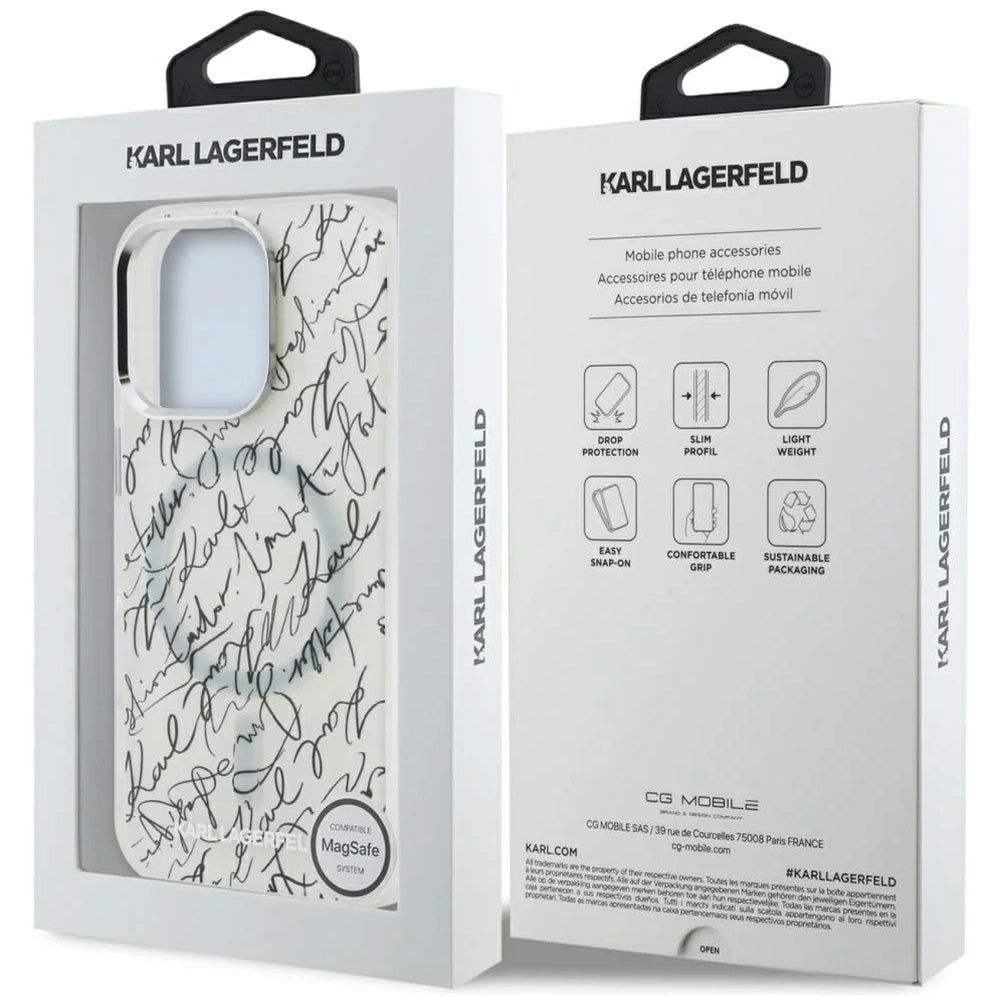 Futrola MagSafe za Apple iPhone 16 Pro Max, Karl Lagerfeld, IML Karl Script Pattern, Bijela