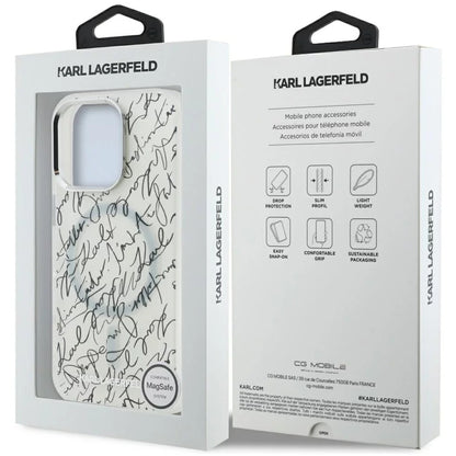 Futrola MagSafe za Apple iPhone 16 Pro Max, Karl Lagerfeld, IML Karl Script Pattern, Bijela