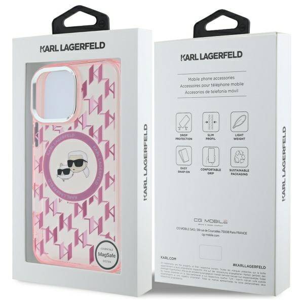 Futrola MagSafe za Apple iPhone 16 Pro Max, Karl Lagerfeld, IML Monogram Karl & Choupette's Heads, Roza