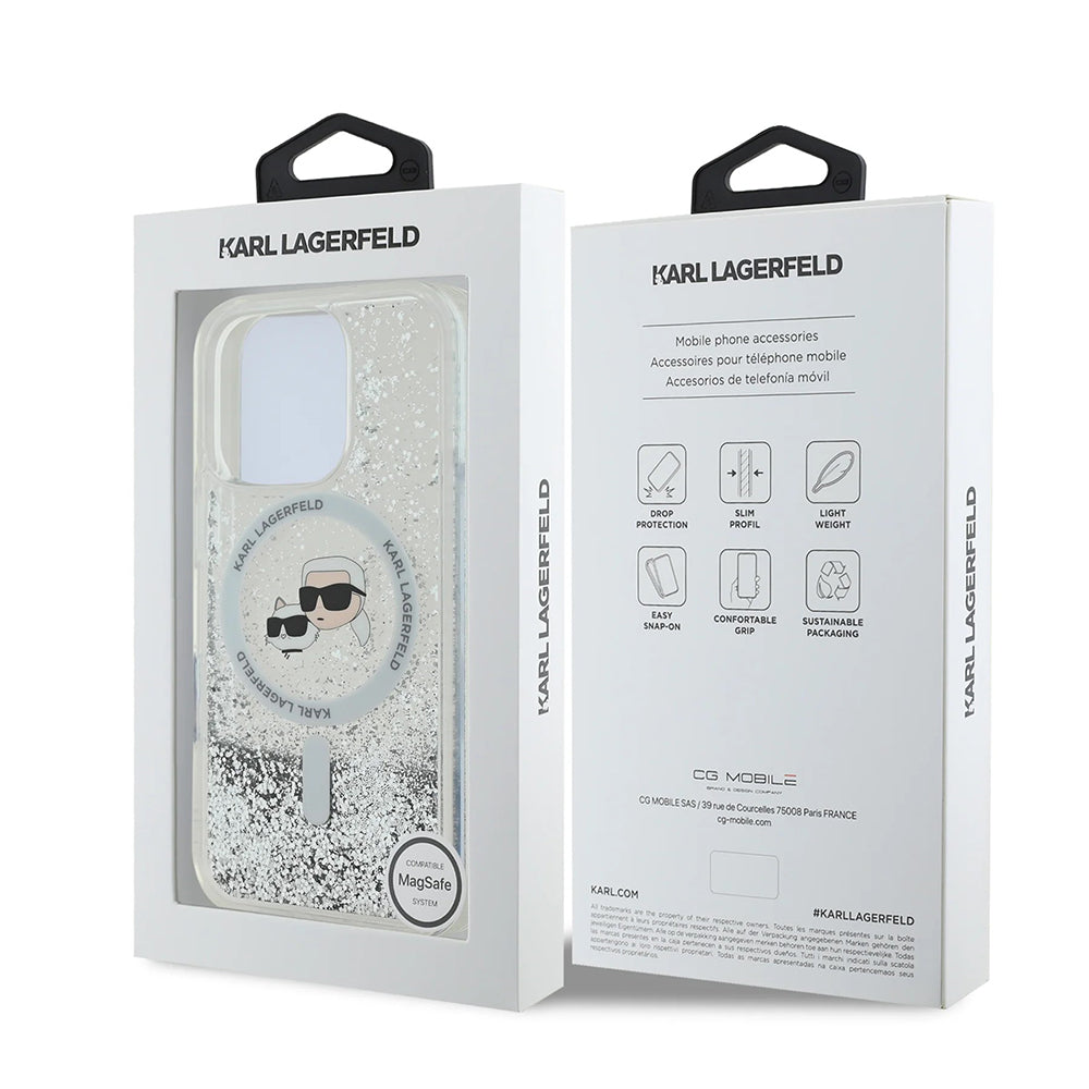Futrola MagSafe za Apple iPhone 16 Pro Max, Karl Lagerfeld, Liquid Glitter Karl & Choupette's Heads, Prozirna