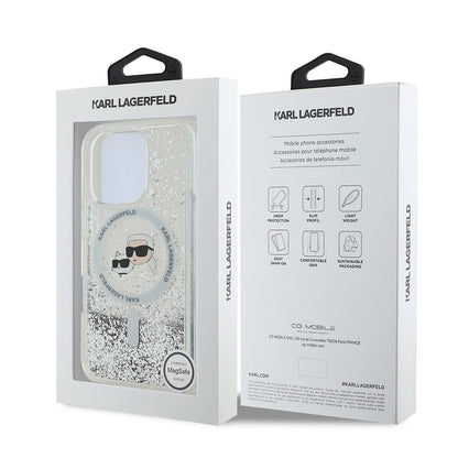 Futrola MagSafe za Apple iPhone 16 Pro Max, Karl Lagerfeld, Liquid Glitter Karl & Choupette's Heads, Prozirna