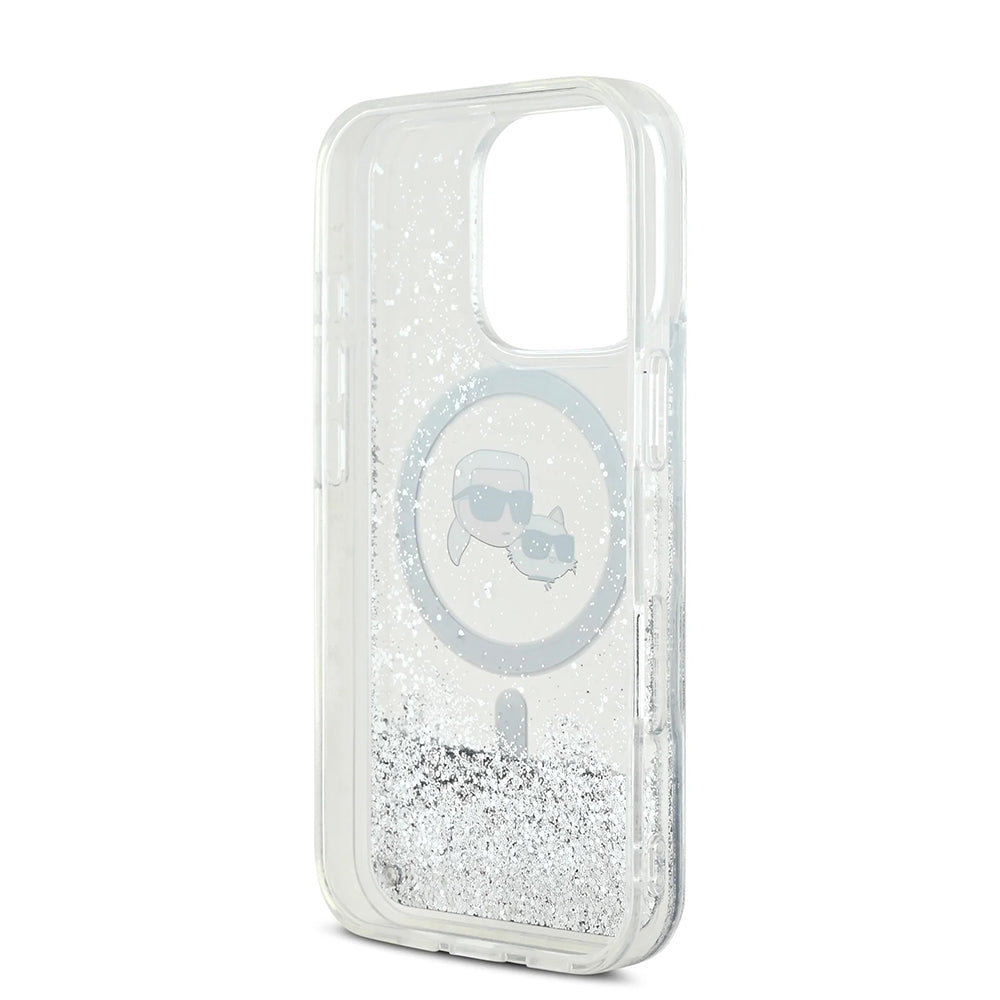 Futrola MagSafe za Apple iPhone 16 Pro Max, Karl Lagerfeld, Liquid Glitter Karl & Choupette's Heads, Prozirna