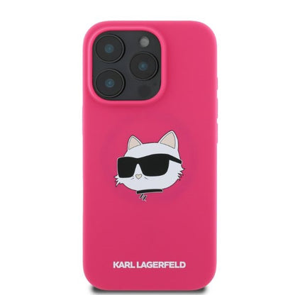 Husa MagSafe za Apple iPhone 16 Pro Max, Karl Lagerfeld, Silikon Choupette's Head, Fuksija