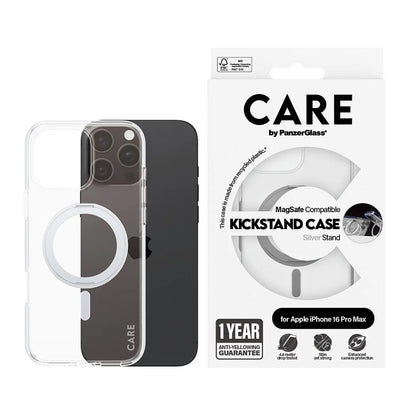 Futrola MagSafe za Apple iPhone 16 Pro Max, PanzerGlass, Care Feature Kickstand, Srebrno prozirna