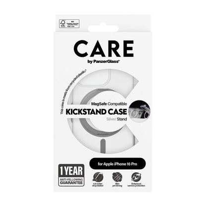 Futrola MagSafe za Apple iPhone 16 Pro, PanzerGlass, Care Feature Kickstand, Srebrno prozirna