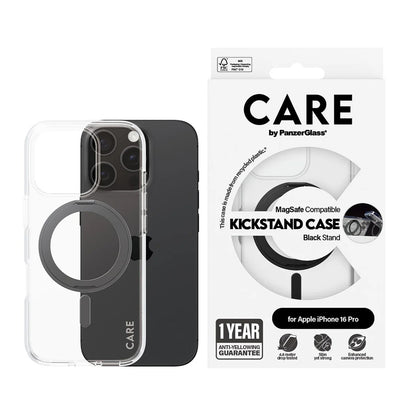 Futrola MagSafe za Apple iPhone 16 Pro, PanzerGlass, Care Feature Kickstand, Crna Prozirna