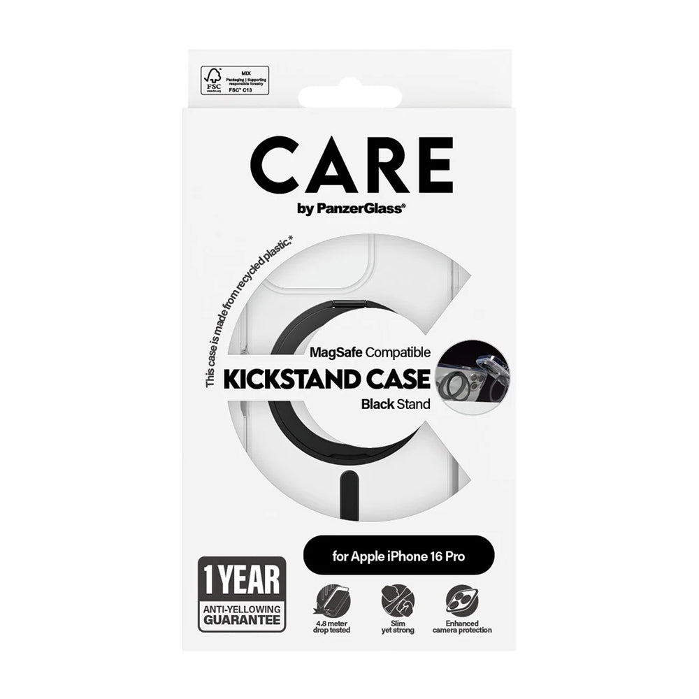 Futrola MagSafe za Apple iPhone 16 Pro, PanzerGlass, Care Feature Kickstand, Crna Prozirna
