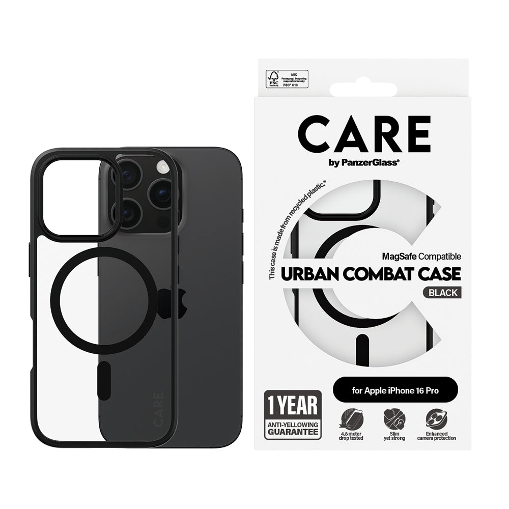 Futrola MagSafe za Apple iPhone 16 Pro, PanzerGlass, Care Urban Combat, Crno Prozirna