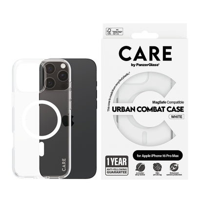 MagSafe futrola za Apple iPhone 16 Pro, PanzerGlass, Care Urban Combat, Bijela Prozirna