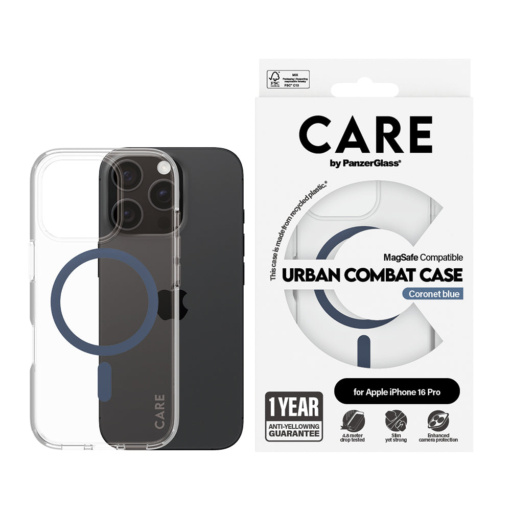 Futrola MagSafe za Apple iPhone 16 Pro, PanzerGlass, Care Urban Combat, Plava Transparentna