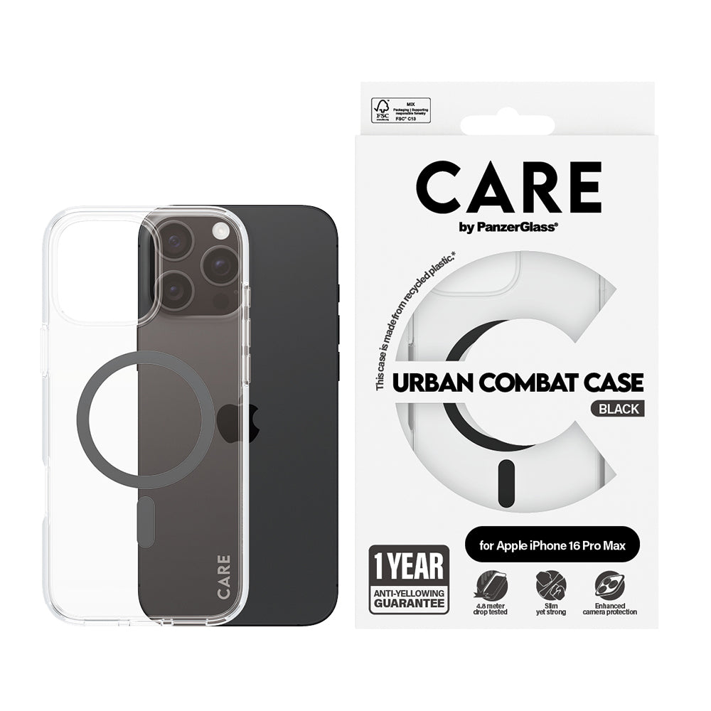 Futrola MagSafe za Apple iPhone 16 Pro, PanzerGlass, Care Urban Combat, Crna Prozirnost