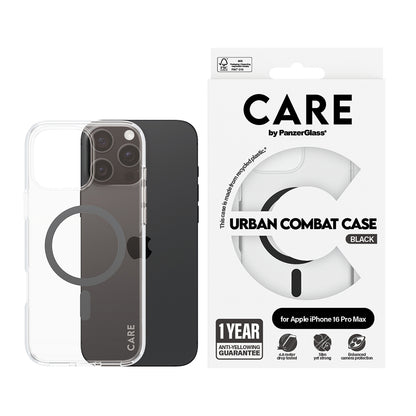 Futrola MagSafe za Apple iPhone 16 Pro, PanzerGlass, Care Urban Combat, Crna Prozirnost