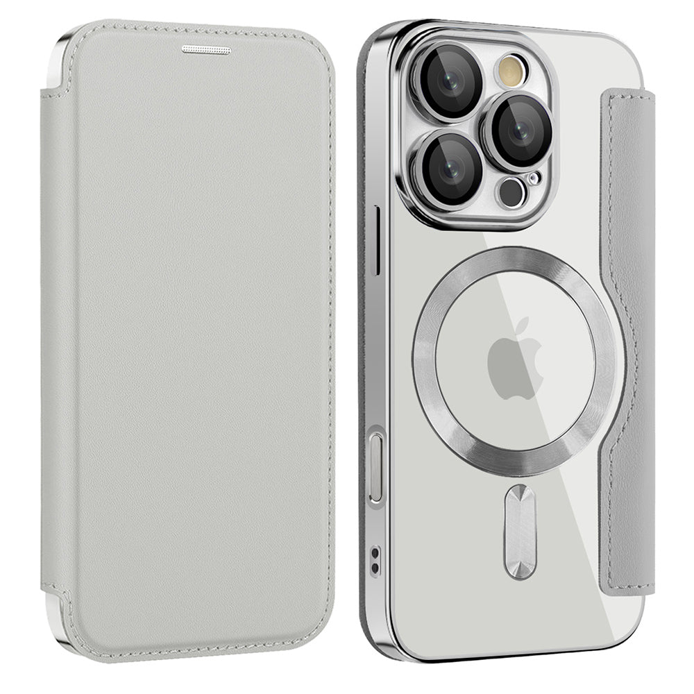 MagSafe futrola za Apple iPhone 16 Pro, Techsuit, SmartMag Book, Siva