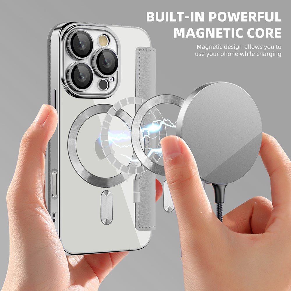 MagSafe futrola za Apple iPhone 16 Pro, Techsuit, SmartMag Book, Siva