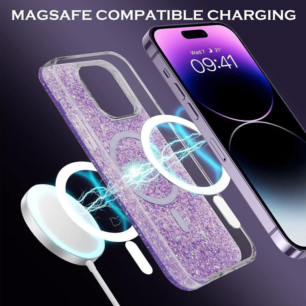MagSafe maska za Apple iPhone 16 Pro, Techsuit, Sparkly Glitter, Ljubičasta