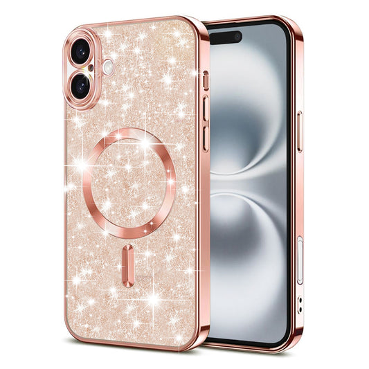 MagSafe maska za Apple iPhone 16, Techsuit, Luxury Glitter, Ružičasto Zlatna