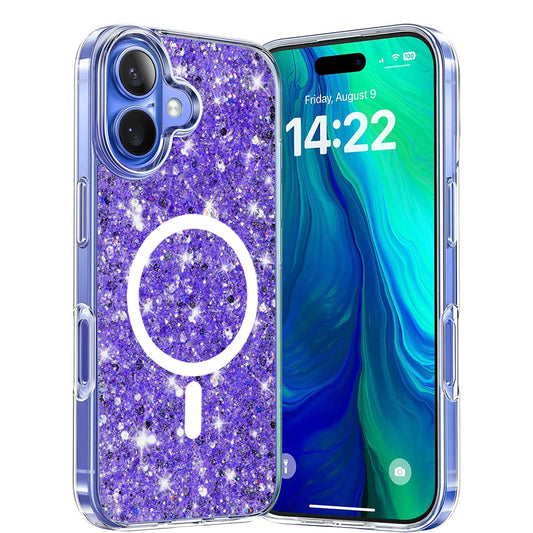MagSafe futrola za Apple iPhone 16, Techsuit, Sjajni Glitter, Ljubičasta
