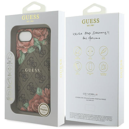 MagSafe futrola za Apple iPhone 16e, Guess, 4G Flowers Print, Smeđa