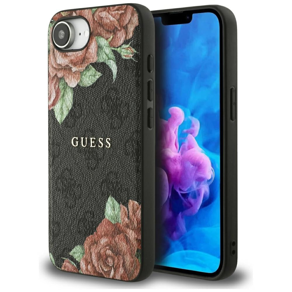 MagSafe futrola za Apple iPhone 16e, Guess, 4G Flowers Print, Crna