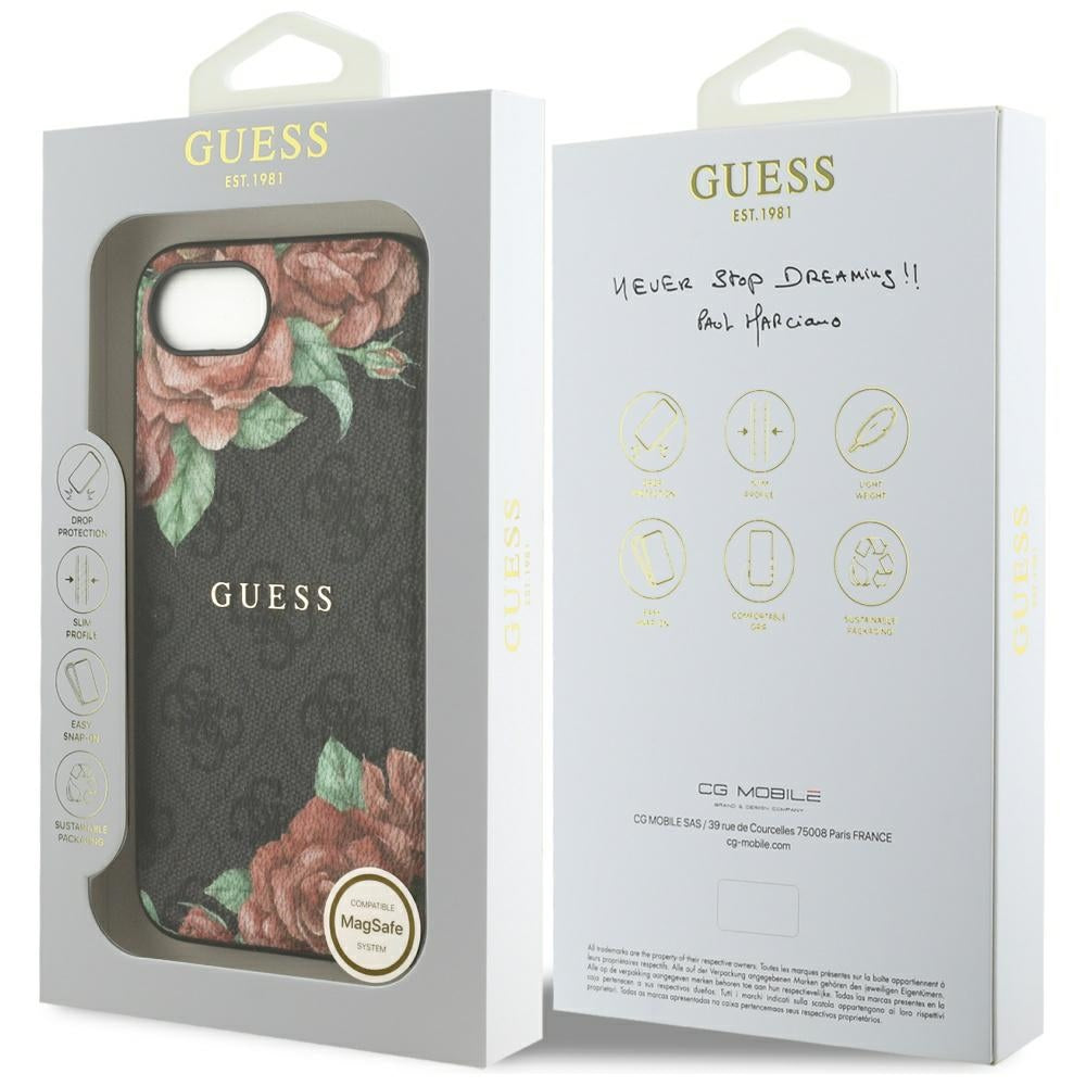 MagSafe futrola za Apple iPhone 16e, Guess, 4G Flowers Print, Crna