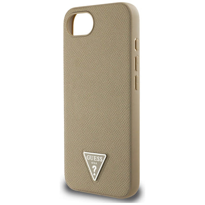 MagSafe torbica za Apple iPhone 16e, Guess, Grained Triangle Logo, smeđa