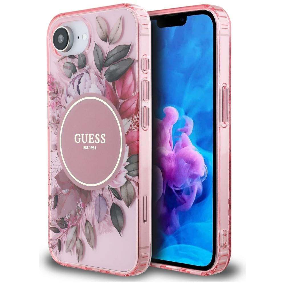 MagSafe torbica za Apple iPhone 16e, Guess, IML Flowers, Roza