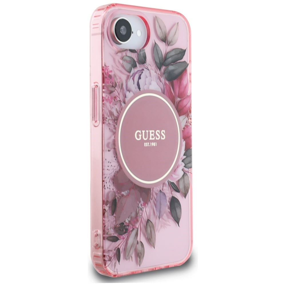 MagSafe torbica za Apple iPhone 16e, Guess, IML Flowers, Roza