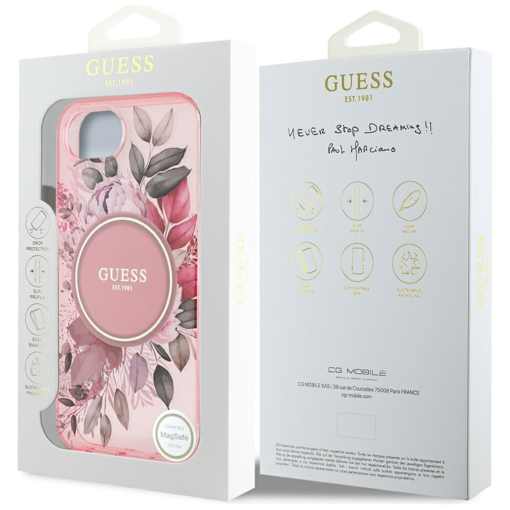 MagSafe torbica za Apple iPhone 16e, Guess, IML Flowers, Roza
