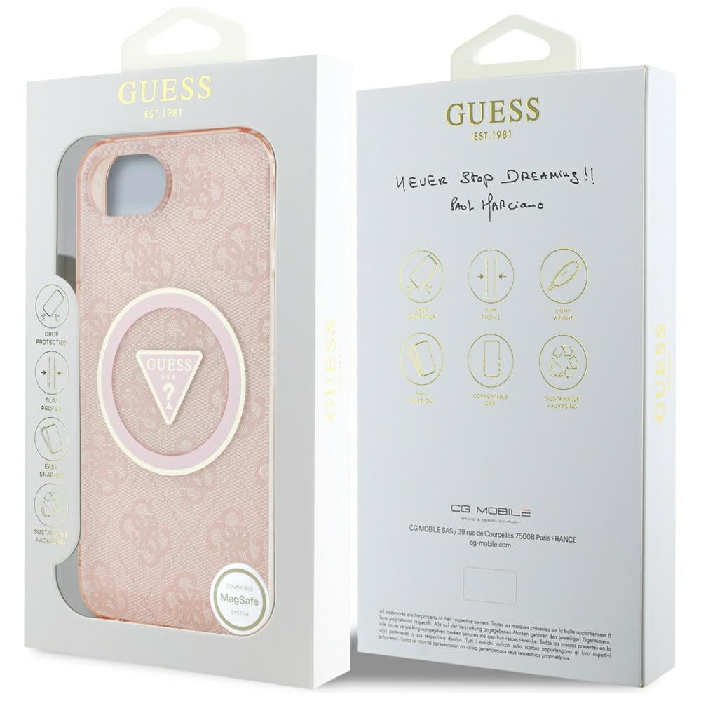 MagSafe futrola za Apple iPhone 16e, Guess, IML Glitter 4G Circle Triangle, Roza