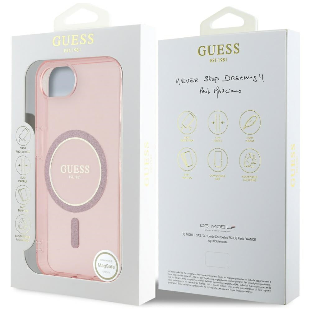 MagSafe futrola za Apple iPhone 16e, Guess, IML Glitter Circle, Roza