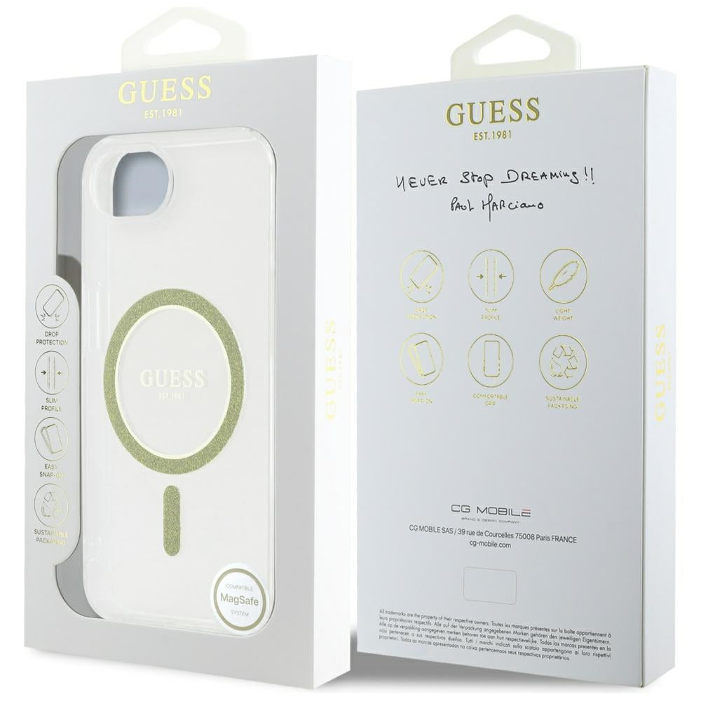 MagSafe futrola za Apple iPhone 16e, Guess, IML Glitter Circle, Prozirna