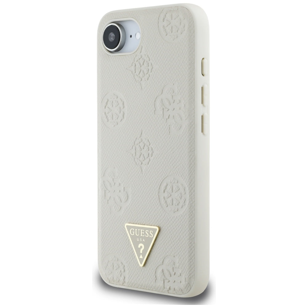 MagSafe torbica za Apple iPhone 16e, Guess, Peony Grained Hot Stamp Triangle, Bež