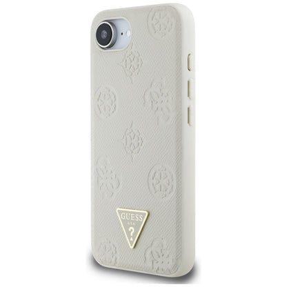 MagSafe torbica za Apple iPhone 16e, Guess, Peony Grained Hot Stamp Triangle, Bež