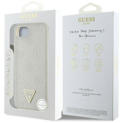 MagSafe torbica za Apple iPhone 16e, Guess, Peony Grained Hot Stamp Triangle, Bež