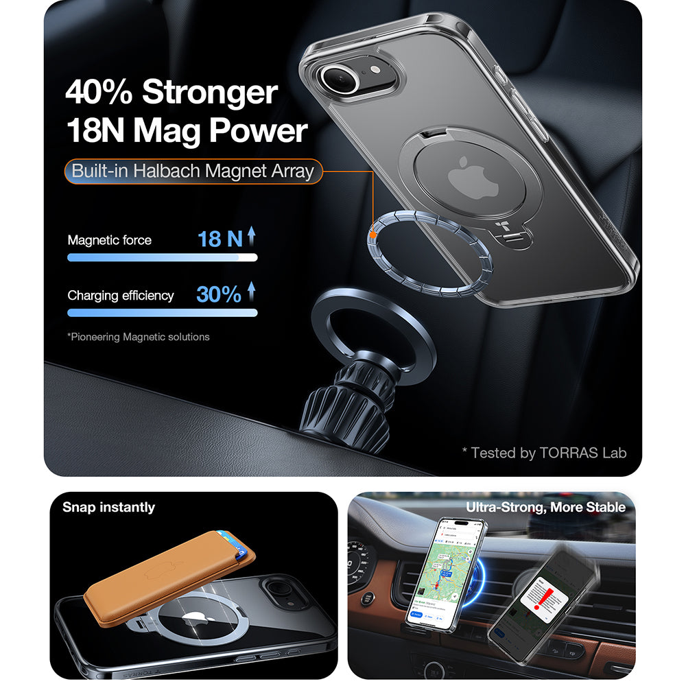 Futrola MagSafe za Apple iPhone 17e / 16e, Torras, Ostand Spin, Prozirna