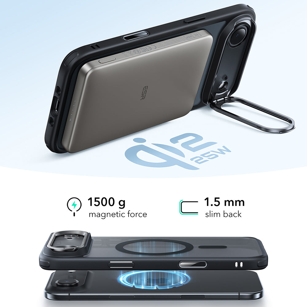 Husa MagSafe za Apple iPhone 17 Air, ESR, Classic Hybrid Kickstand, Crna Satinirana